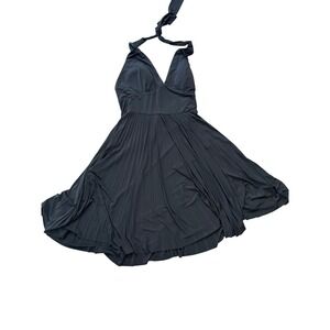 Womens Black Pleated Halter V-Neck Cocktail Dress Size 10